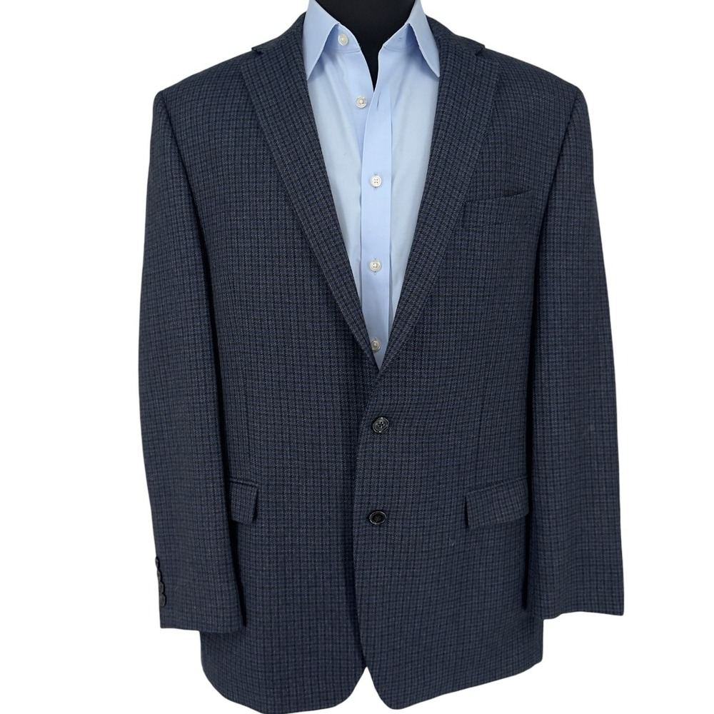 Lauren Ralph Lauren Mens Blazer Jacket 44L Blue Houndstooth 100% Wool